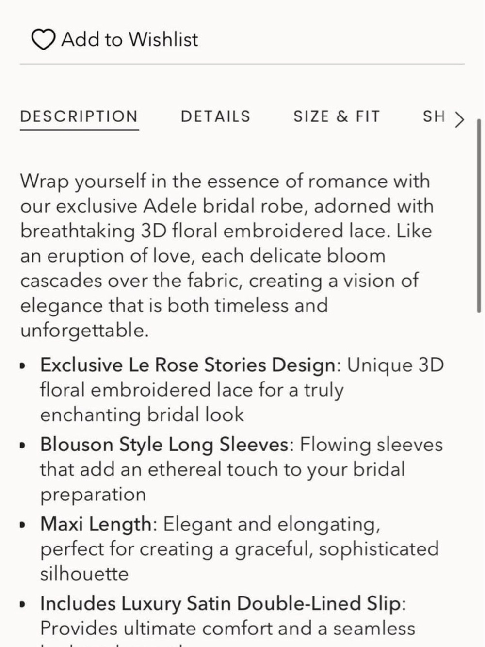 Le Rose Adele Bridal Robe with 3D Floral Lace - White - Picture 2 of 4